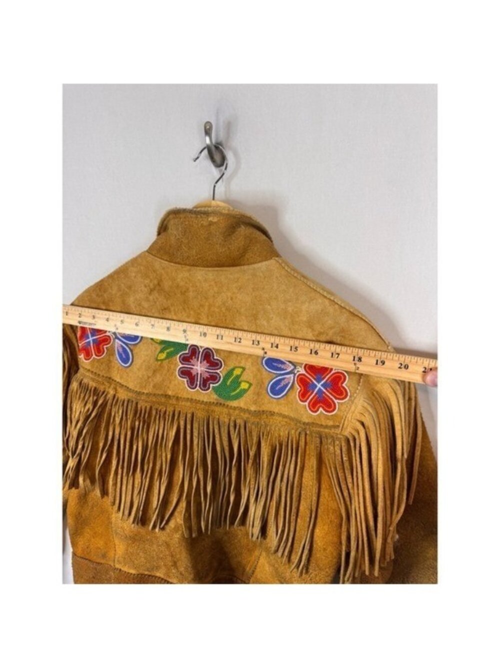 Vintage Buckskin Western Beaded Fringe Jacket Leather Floral Native Crop Women S - Picture 15 of 16